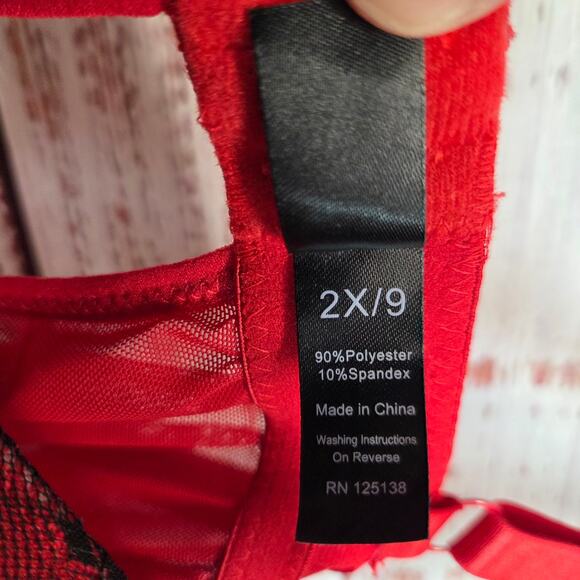 Red Babydoll Sheer Lace Slip 2XL Push Up Bra Lingerie Intimates Romantic Lounge - Picture 8 of 12